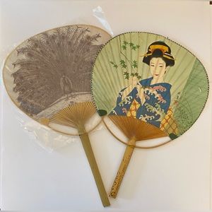Geisha & Peacock Feather Themed Hand Fans